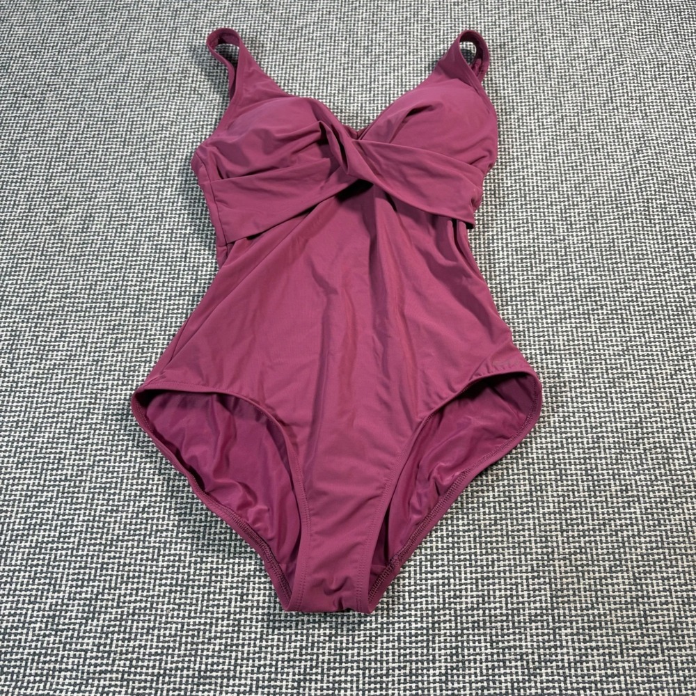 Womens Calia Purple Twist Front One Piece Swimsuit V-Neck Ruched Swim Suit Sz 8